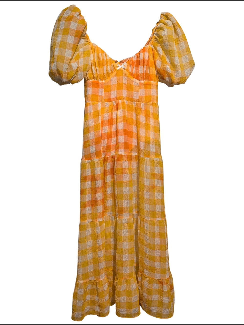 For Love & Lemons Mimosa Maxi Dress - Yellow Gingham Puff Sleeve S - Picture 4 of 10